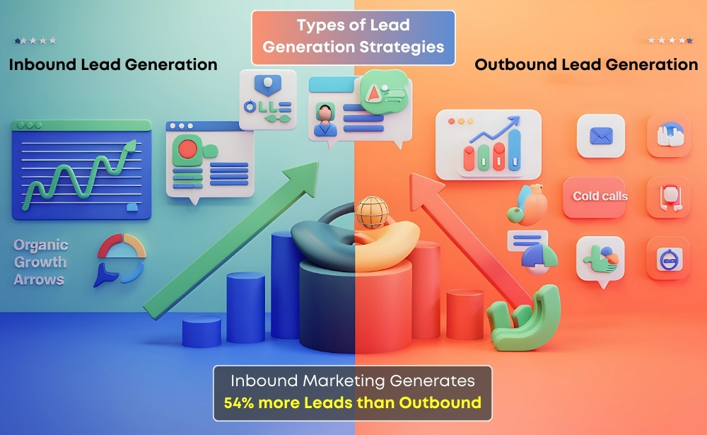 inbound and outbound lead generation strategies, highlighting tactics and effectiveness in attracting leads.