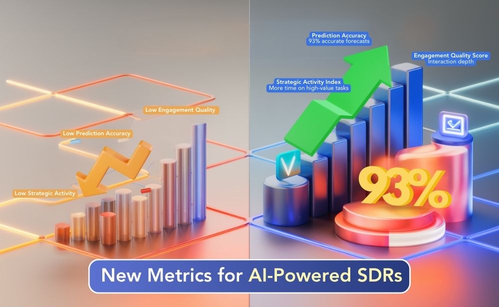 Evolving metrics for AI-driven sales development representatives emphasize engagement quality, prediction accuracy, and strategic activities.